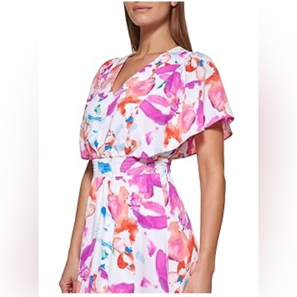 DKNY Flutter Sleeve Smocked Midi Dress – Size 8 Brand new - Picture 8 of 12